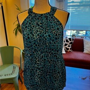 Ann Taylor Teal and Black Patterned Tank Top